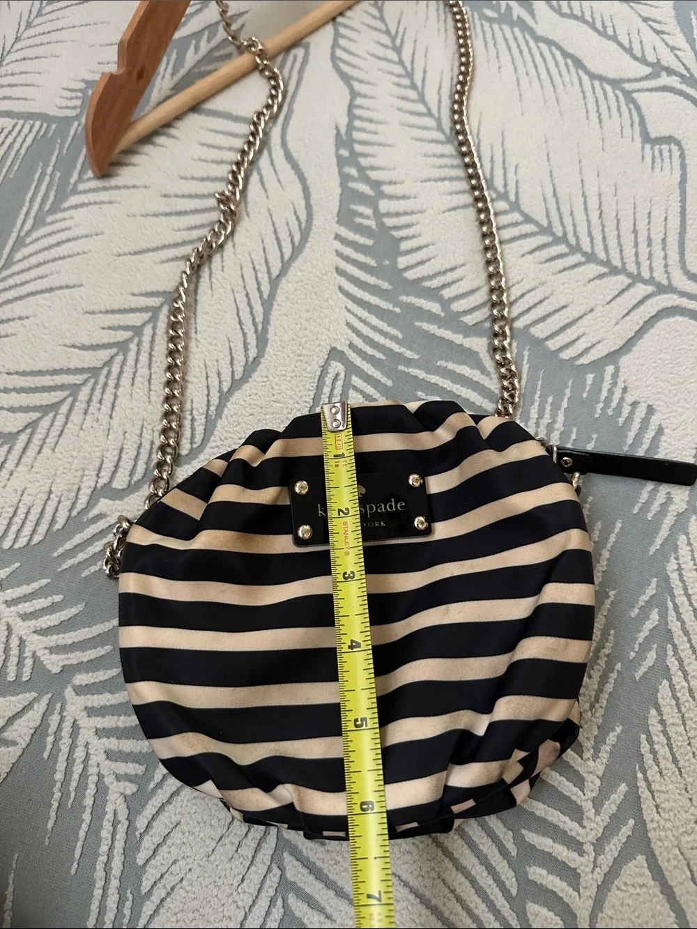 kate spade Striped Black and Cream Round Crossbody with Gold Chain